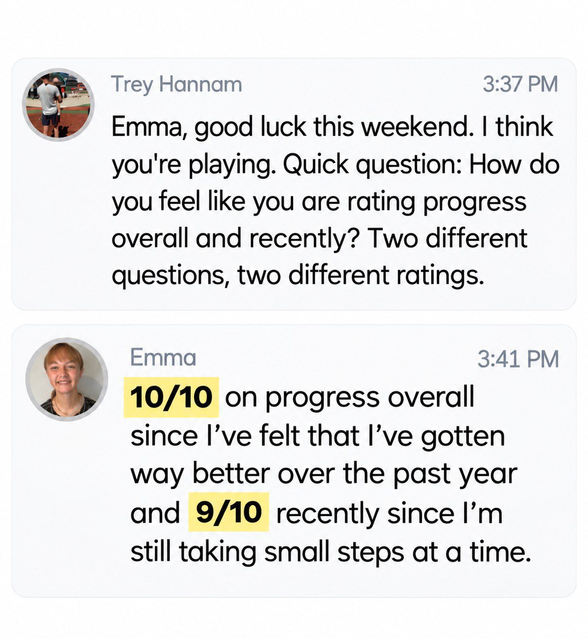 Remote Results hitter Emma: 10/10 on progress overall, 9/10 recently