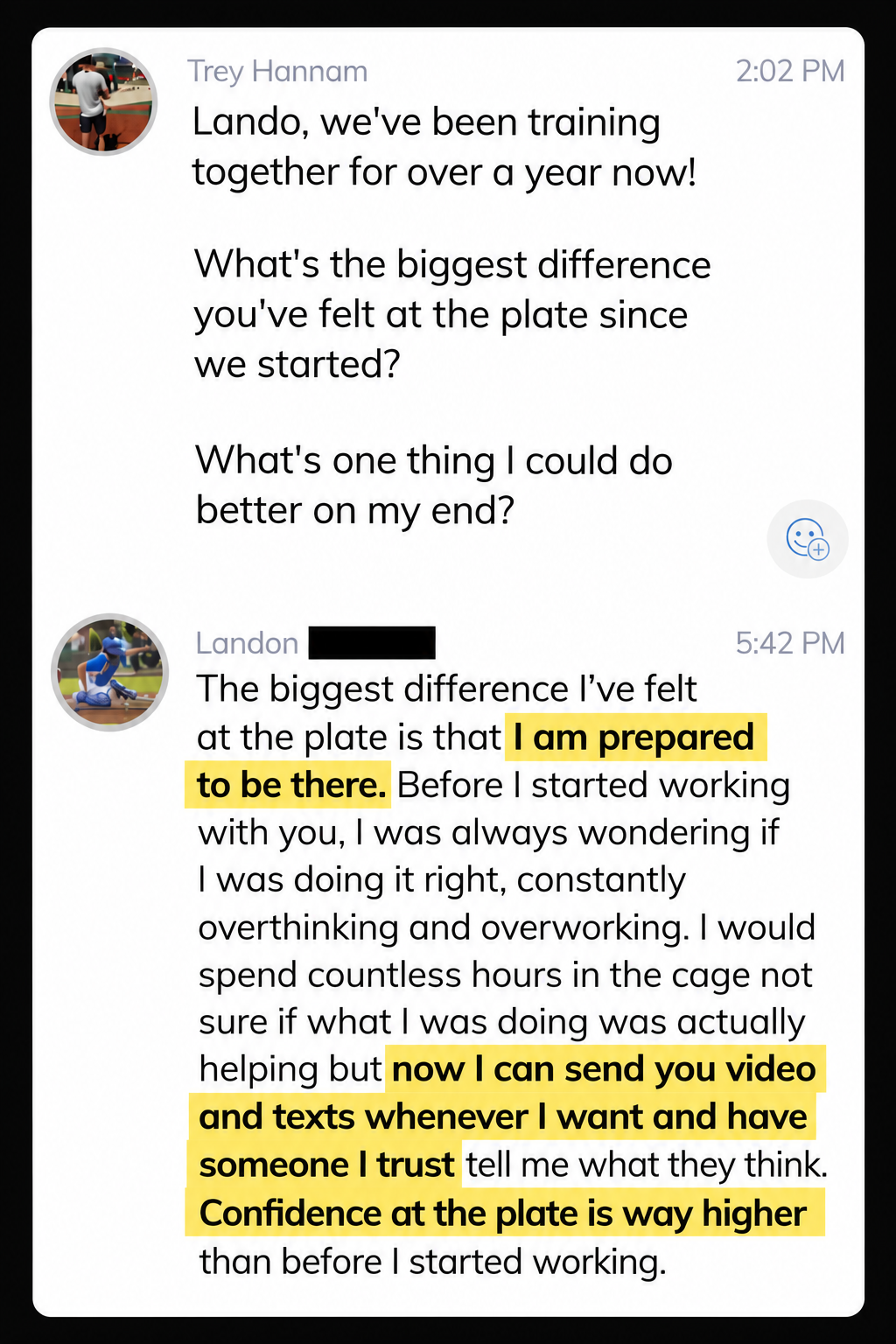 Remote Results hitter Landon: prepared at the plate, confidence way higher after a year of training