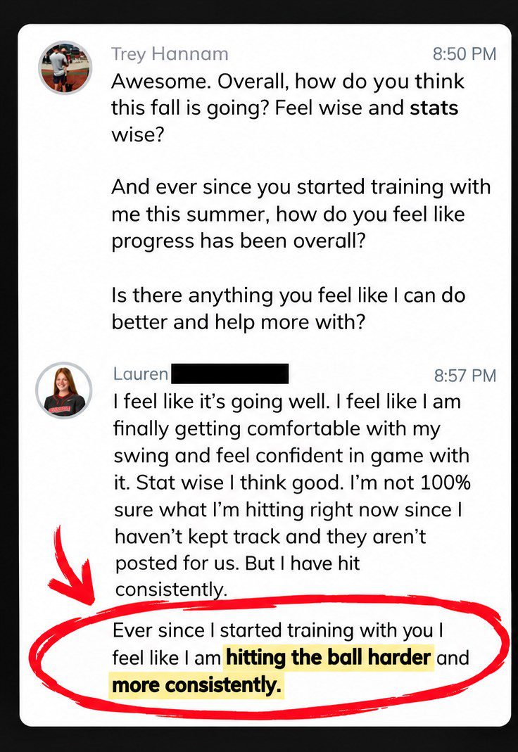 Remote Results hitter Lauren: hitting the ball harder and more consistently since training with Trey